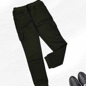 6 Pockets Cotton Trouser with Joggers pattern in Shade of Olive Green