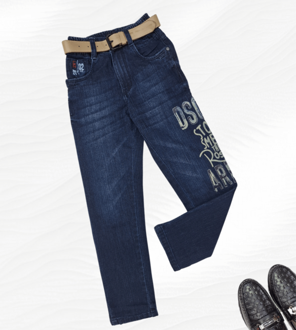 Blue Denim Jeans with Wash and Print Pattern