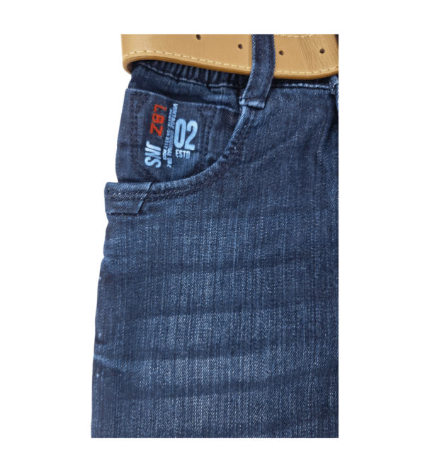 Blue Denim Jeans with Wash and Print Pattern