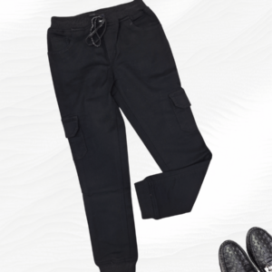 6 Pockets Cotton Trouser with Joggers pattern in Dark Shade of Black