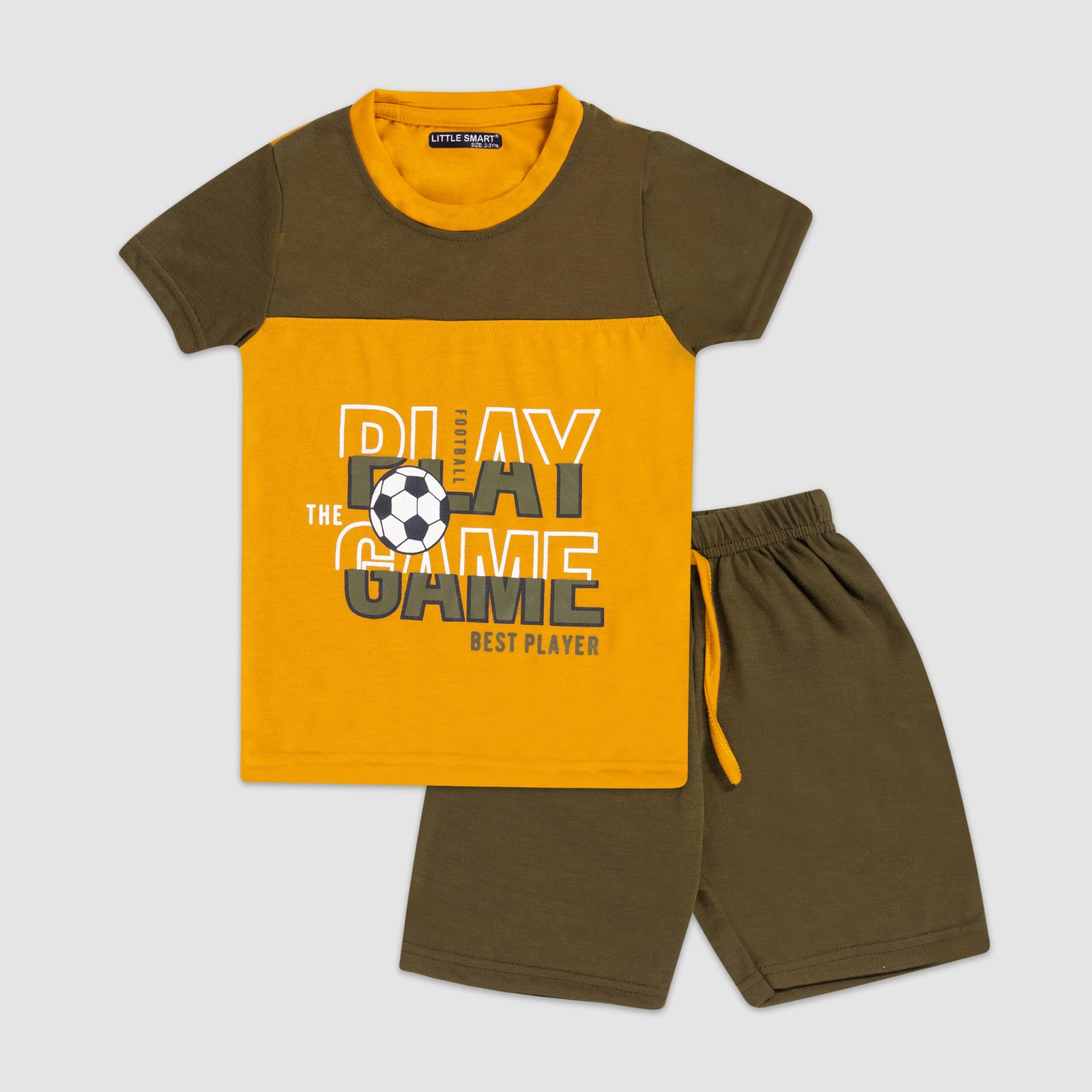 Boy's Tshirt - Shorts Set in Mustard - Brown Color